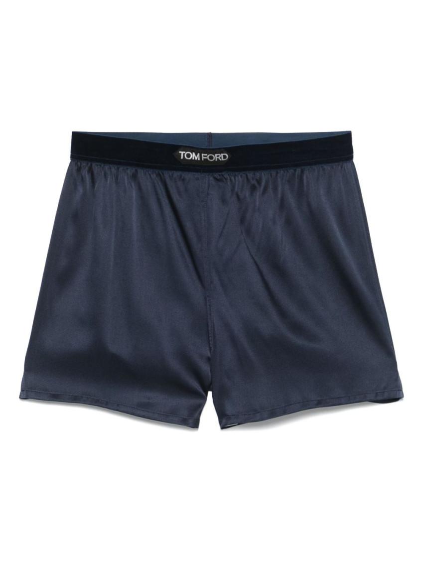 ショートパンツ TOM FORD LIGHT BLUE SILK SHORT TOM FORD - Velvet-Trimmed Stretch-Silk Satin Boxer Shorts