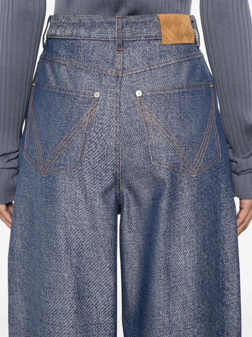 Bottega Veneta Denim Jacquard Wide Leg Trousers in Blue | Lyst