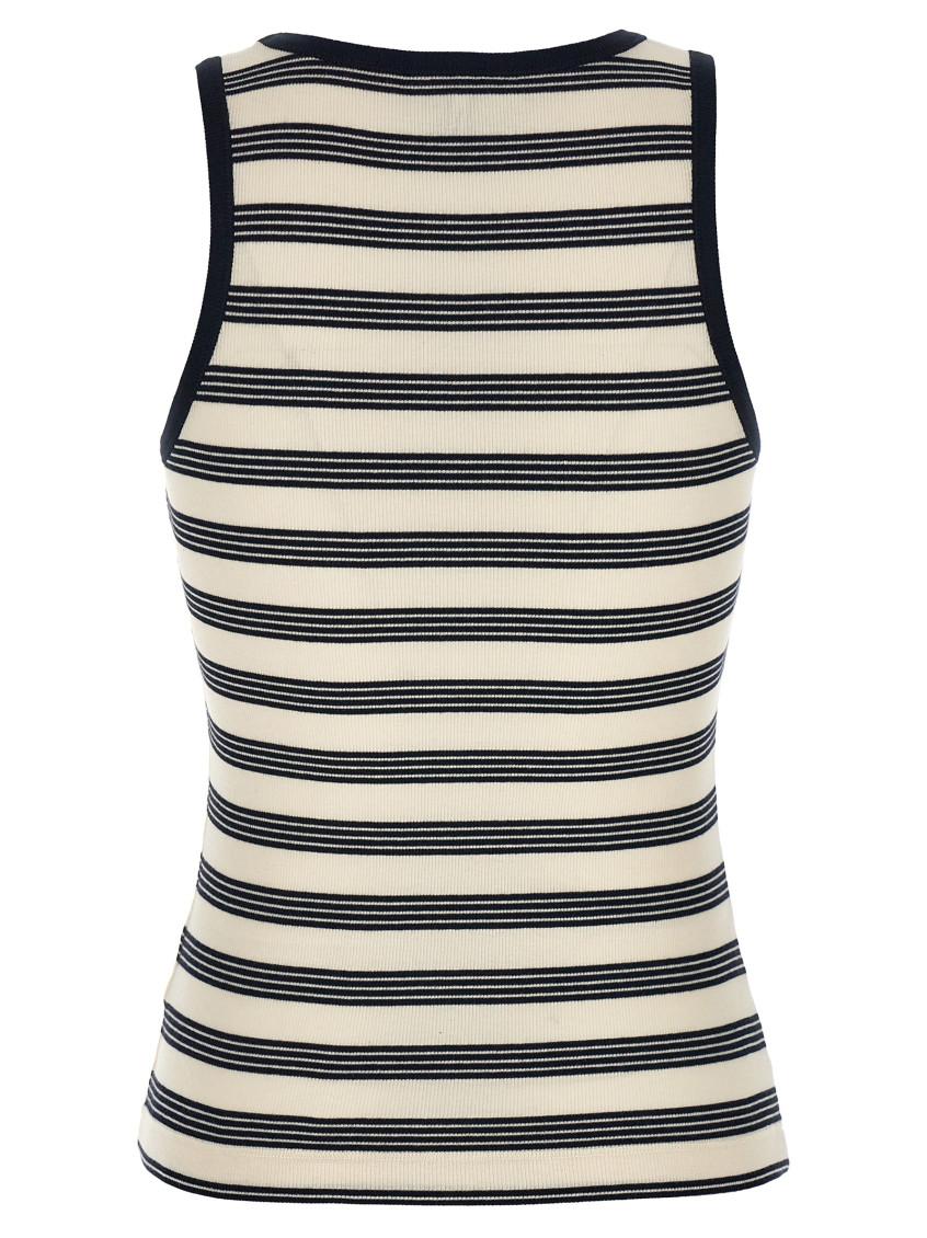 Ganni Striped Tank Top in Black | Lyst