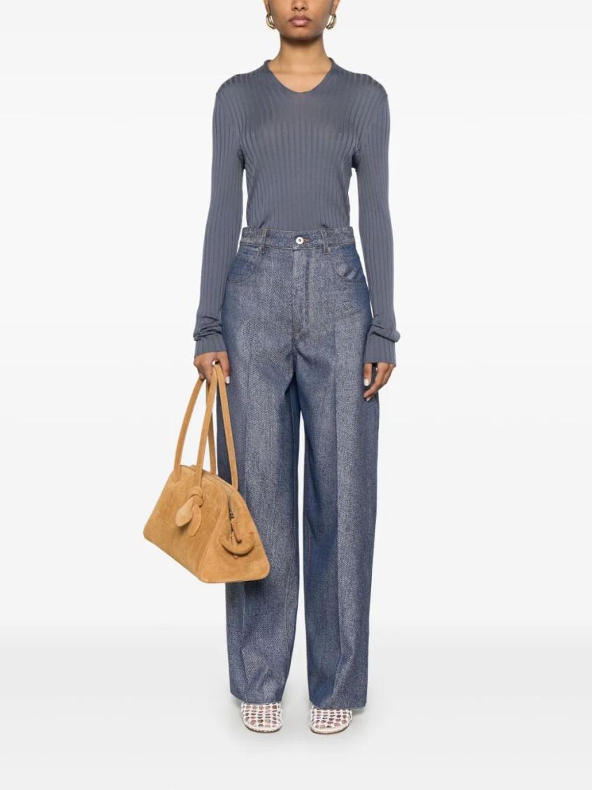 BOTTEGA VENETA★Denim jacquard wide leg pants Bottega Veneta Denim Jacquard Wide Leg Trousers in Blue | Lyst