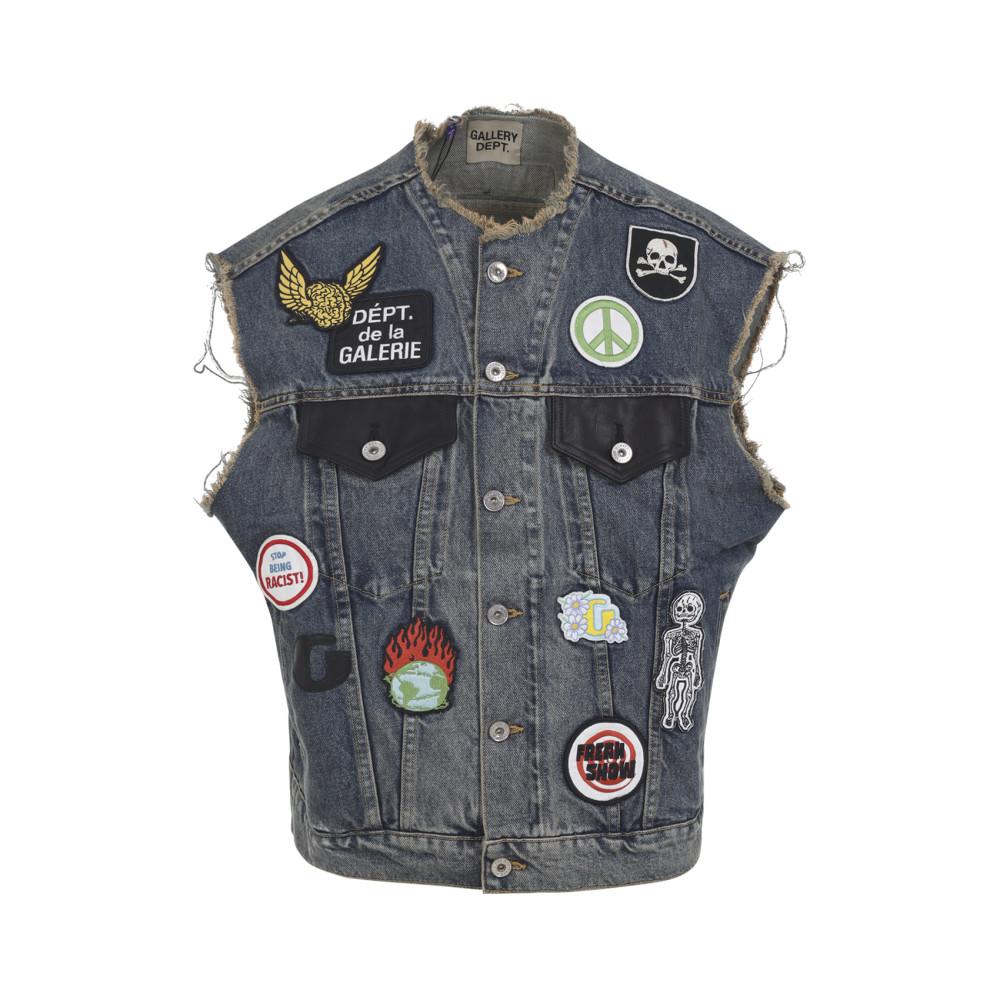 GALLERY DEPT. Patch Distressed Denim Vest in Gray for Men | Lyst