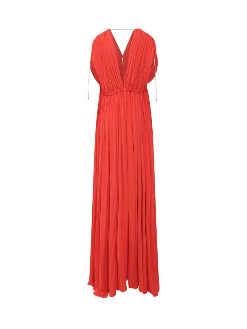 strapless open back dress Elegant Light Blue Pleated Band Detailed V-Neck Ruffle Back Tie-Up Satin Maxi Dress L / Light Blue main image 0