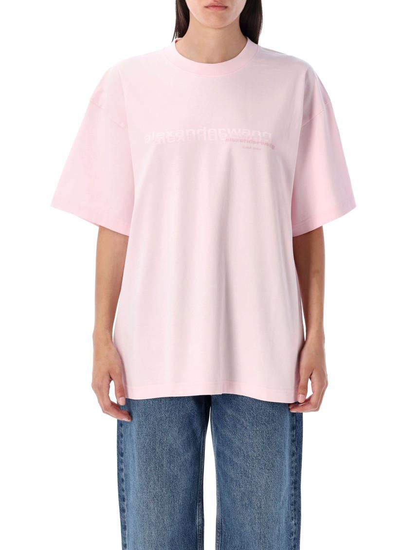 【ALEXANDER WANG】Embossed logo t-shirt /Tシャツ/ピンク Logo-Embossed Tee in Superfine Merino Wool in PINK CHALK