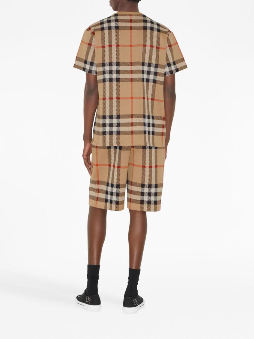 【BURBERRY】Checkered trim short sleeve T-shirt/全国送料込み Burberry Checkered short-sleeved Shirt | Neutrals | FARFETCH JO