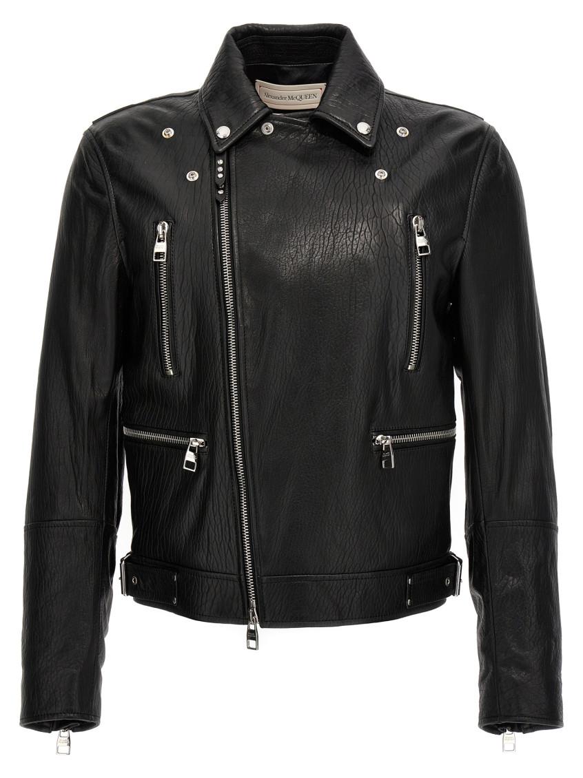 Alexander McQueen Textured Leather Zip Up Jacket in Black for Men Lyst