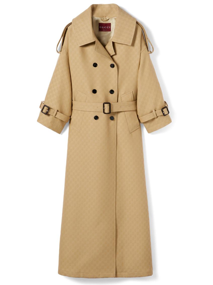 【関税&送料込】Gucci Single-Breasted Gabardine Trench Coat Gucci Women's' Gabardine Trench Coat With Web Stripe in