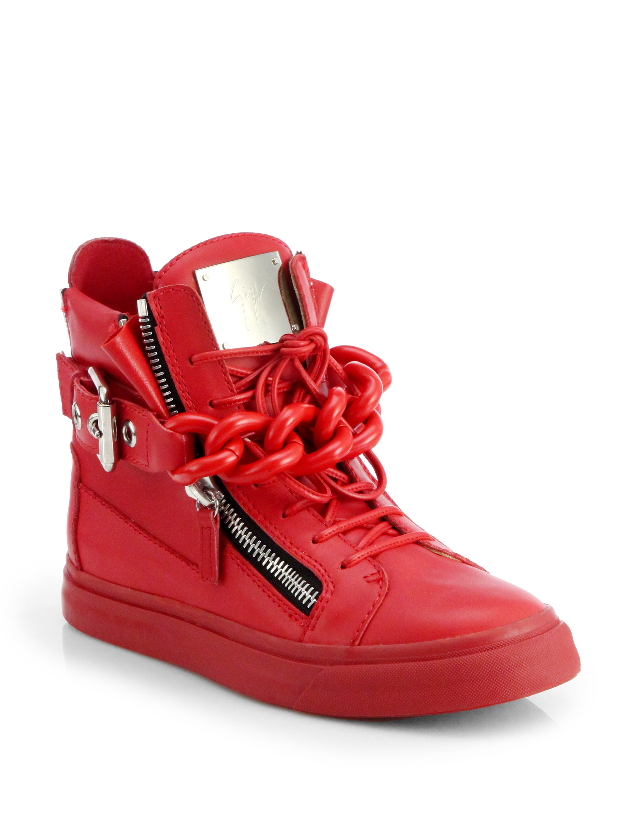Giuseppe Zanotti Tonal Chain Sneakers in Red | Lyst