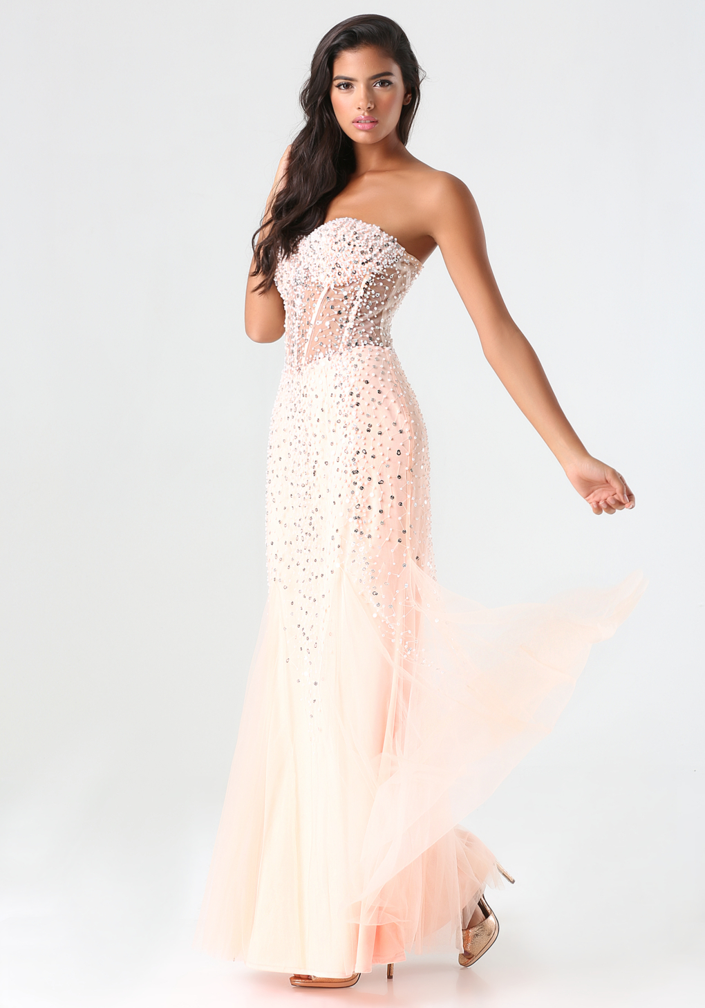 Lyst Bebe Sequin Pearlescent Gown In Natural Gallery