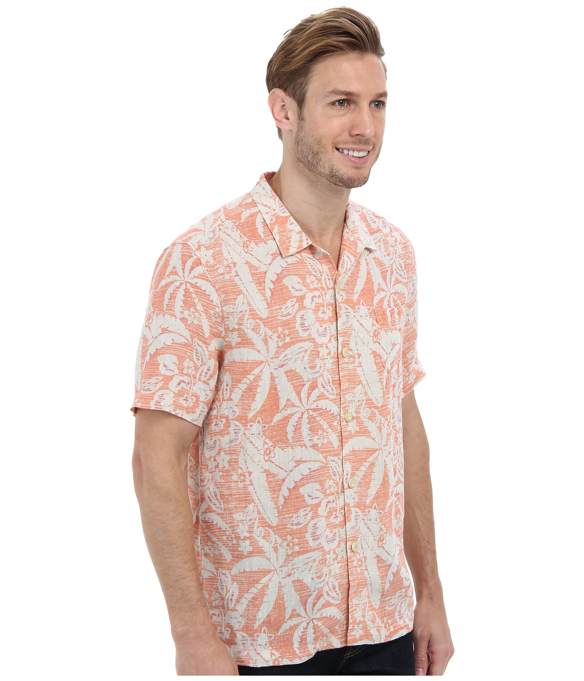 Tommy bahama Sun Washed Palms Short Sleeve Camp Shirt in Pink for Men