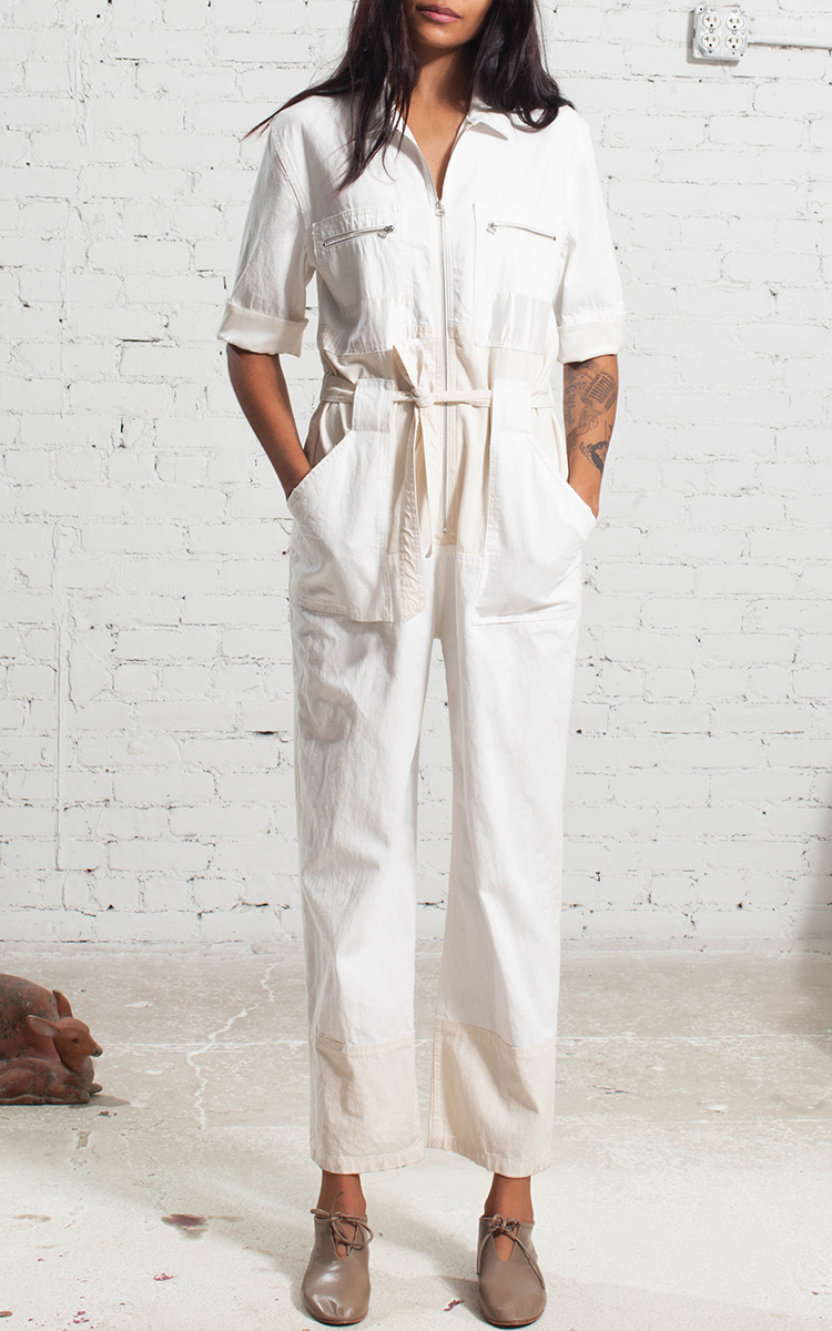 denim jumpsuit white