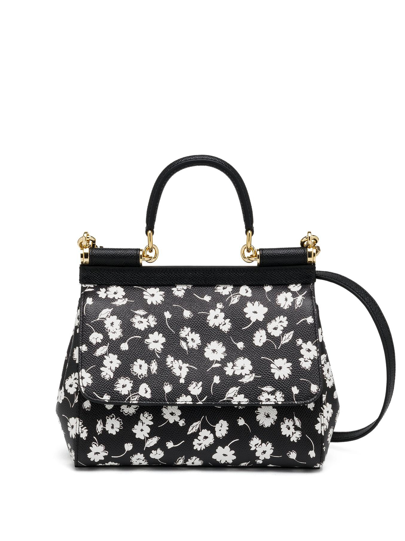 Dolce & gabbana Small Floral 'sicily' Tote in Black | Lyst