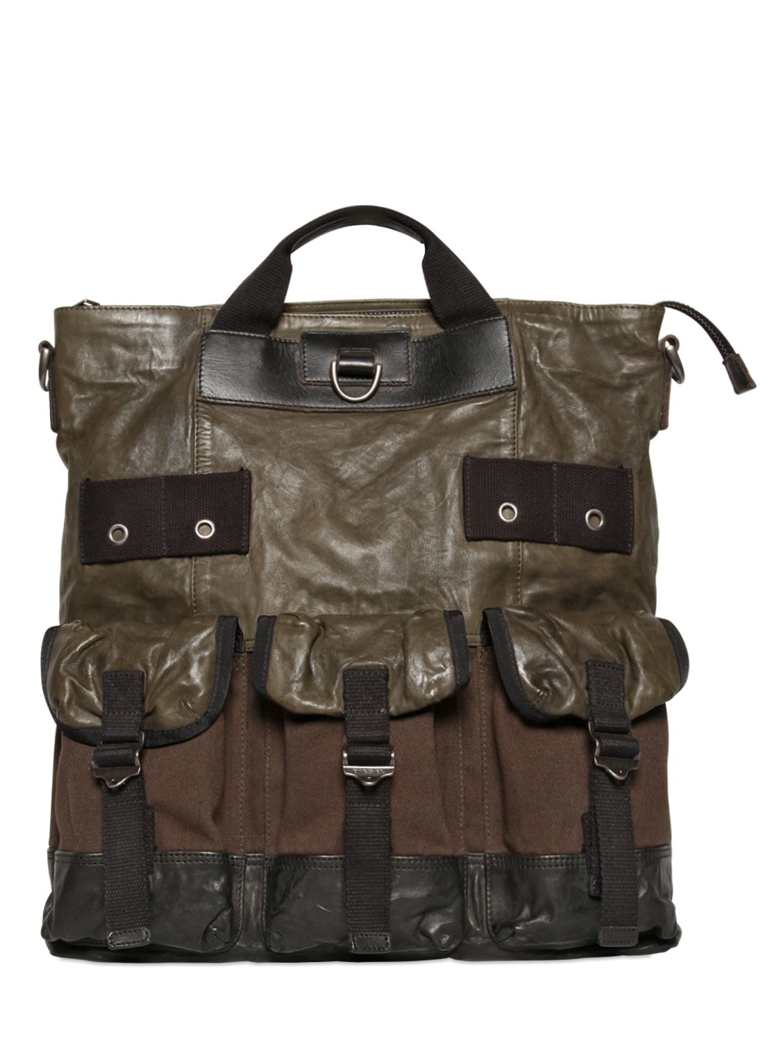 diesel shoulder bag in waxed canvas