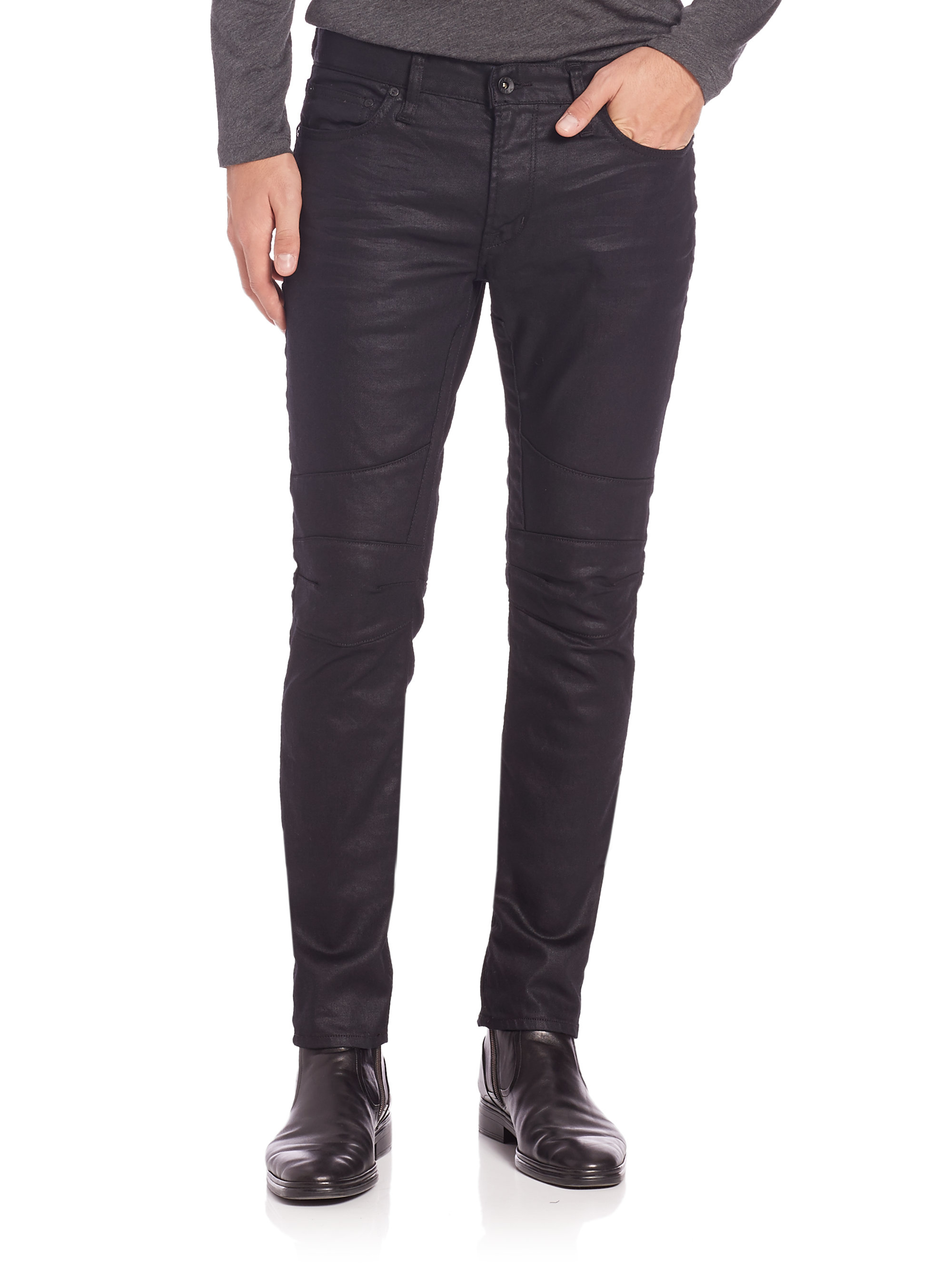 Lyst - John Varvatos Slim-fit Coated Motorcycle Jeans in Black for Men