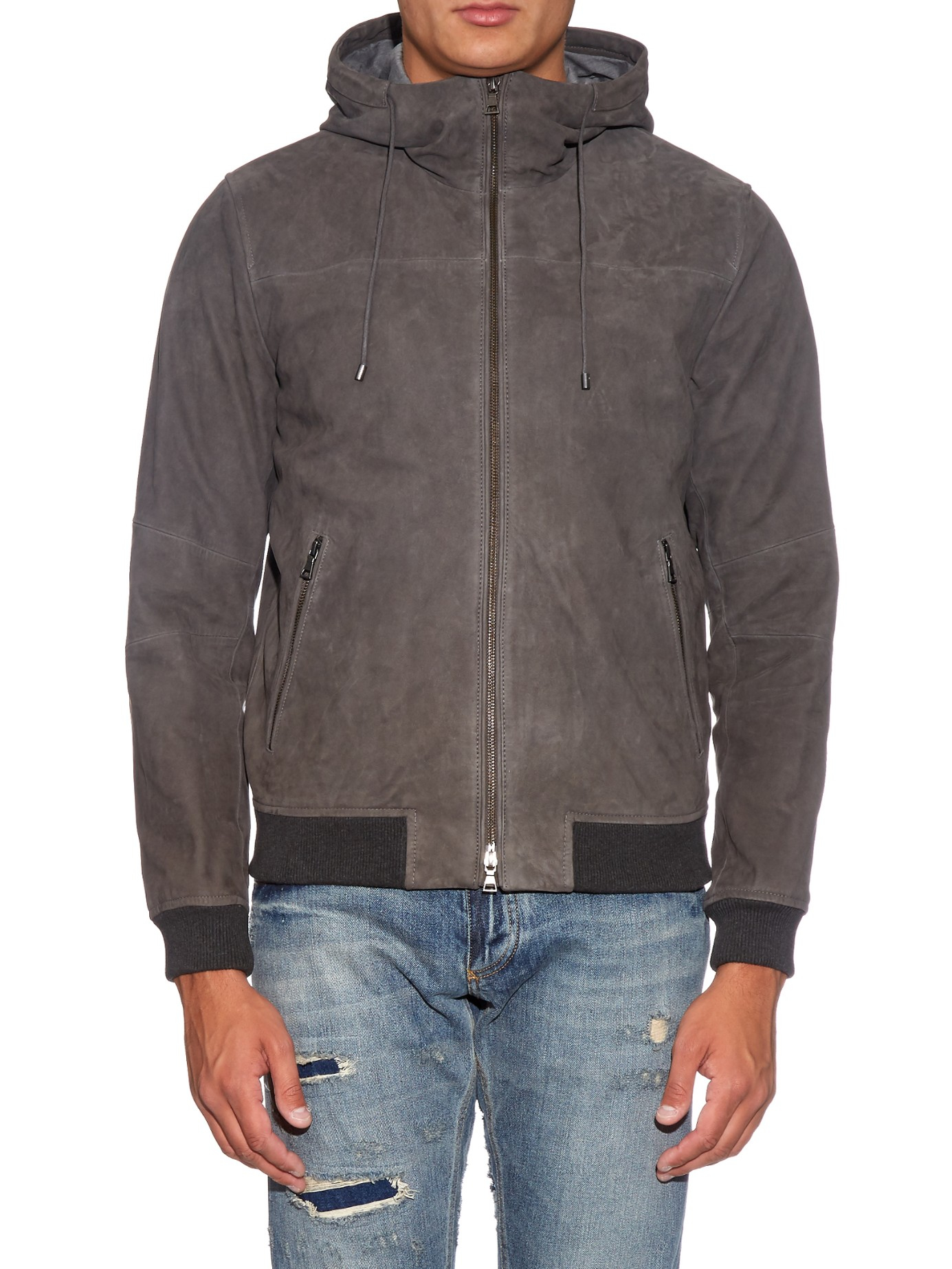 Vince Hooded Suede Jacket in Grey (Gray) for Men - Lyst