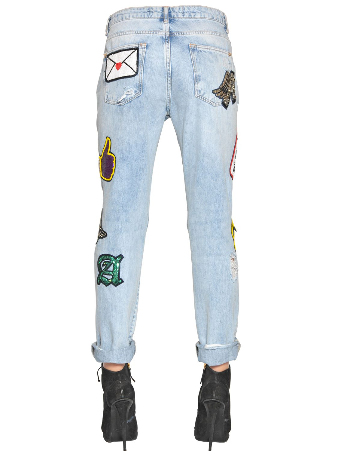 Amen Patches On Destroyed Cotton Denim Jeans in Light Blue (Blue) - Lyst