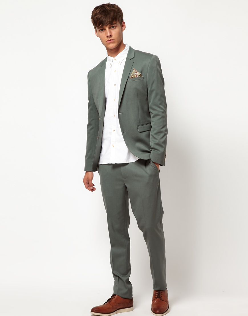 ASOS Skinny Fit Suit Trousers in Wool Blend in Green for Men - Lyst