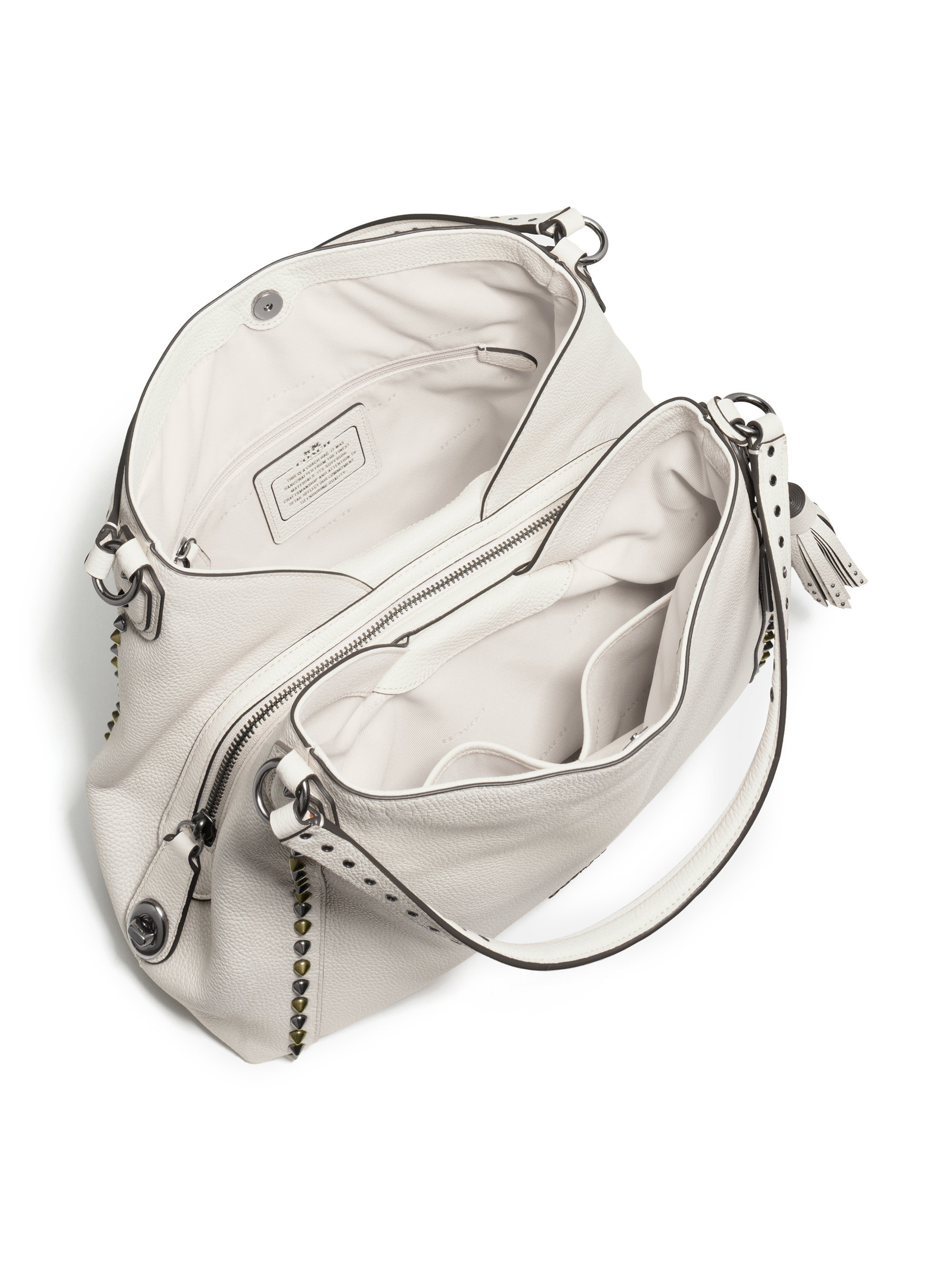 COACH Edie Studded Leather Shoulder Bag in White | Lyst