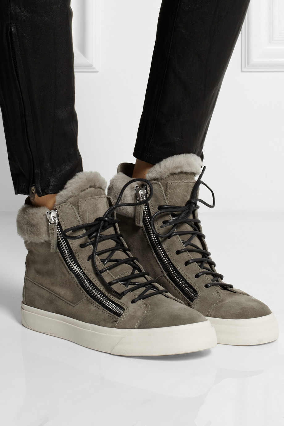 high top shearling sneakers
