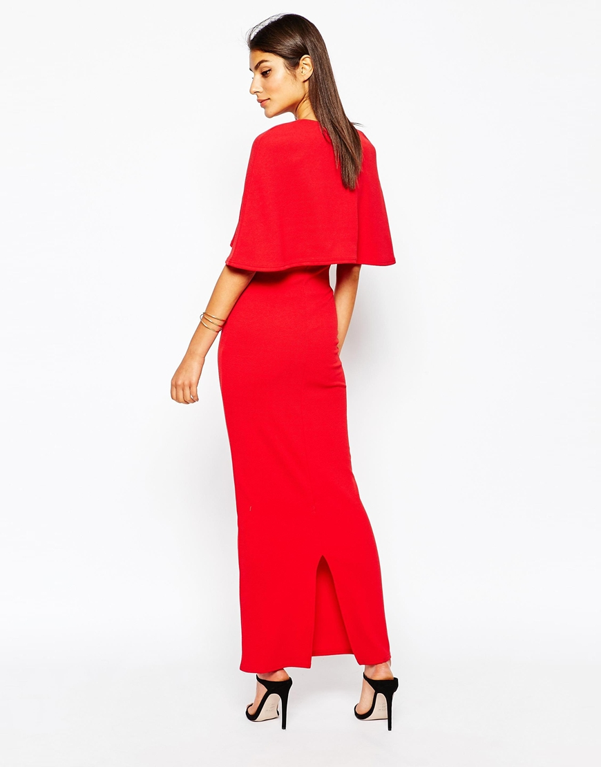 Club l Cape Overlay Maxi Dress In Crepe in Red | Lyst