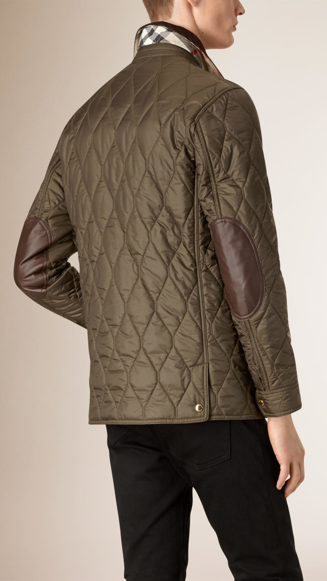 Burberry Check Detail Quilted Jacket With Corduroy Collar in Green for ...