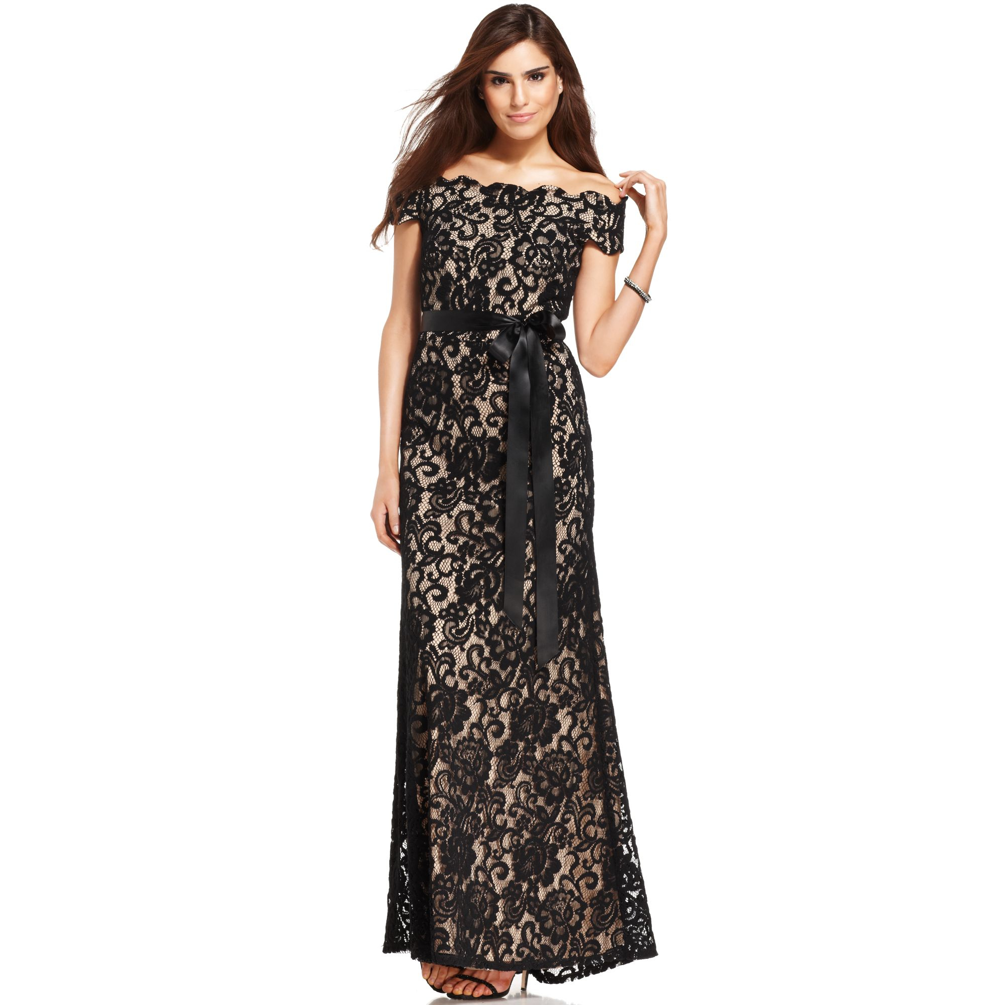 Betsy \u0026 Adam Off-shoulder Lace Gown in 