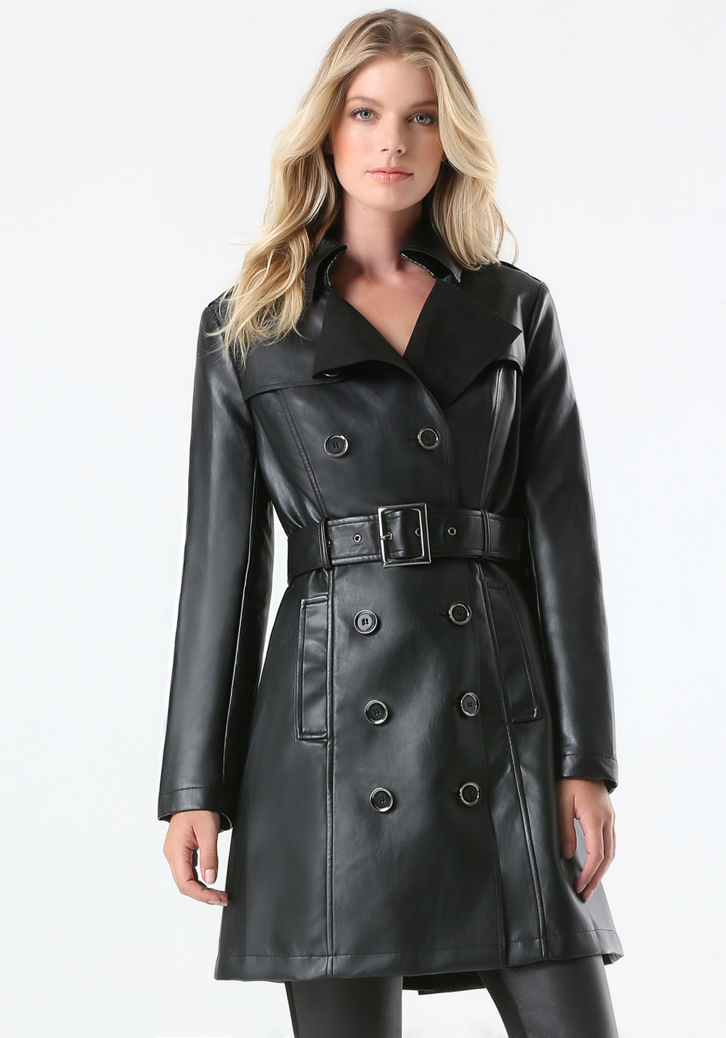 Bebe Faux Leather Trench Coat In Black Lyst Bebe Faux Leather Trench Coat In Black Lyst