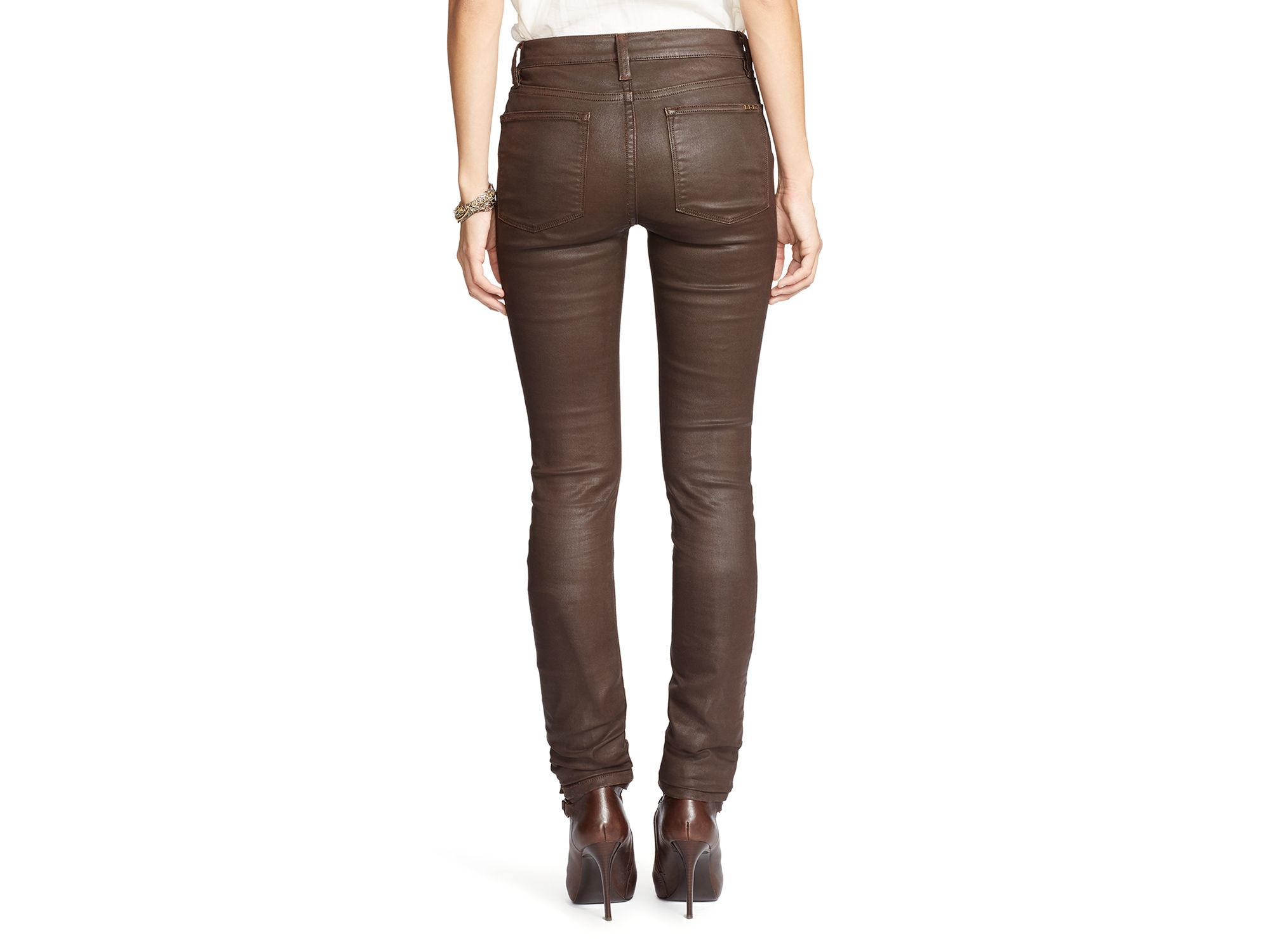 Lauren by Ralph Lauren Coated Skinny Jeans in Brown | Lyst