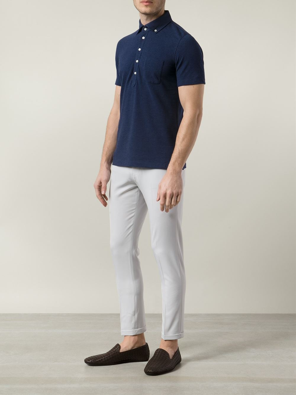 Lyst - Brunello Cucinelli Button-Down Collar Polo Shirt in Blue for Men