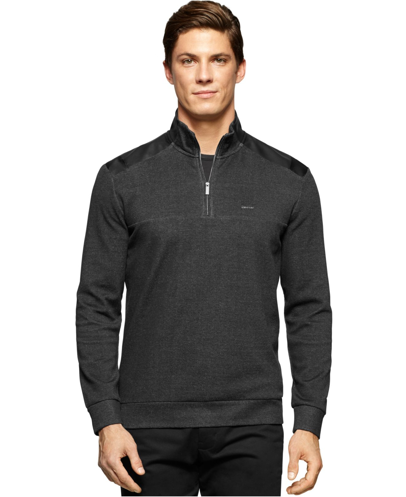 Lyst - Calvin Klein Solid Quarter-zip Sweatshirt in Black for Men