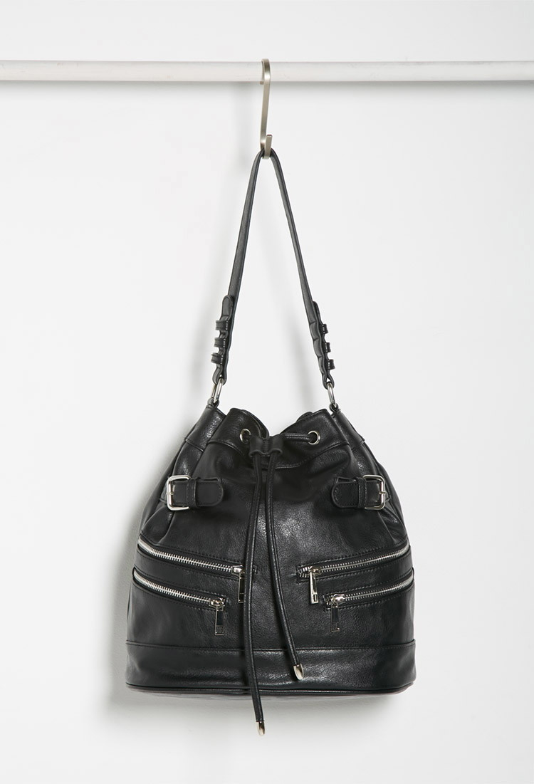 Forever 21 Zippered Bucket Shoulder Bag in Black | Lyst