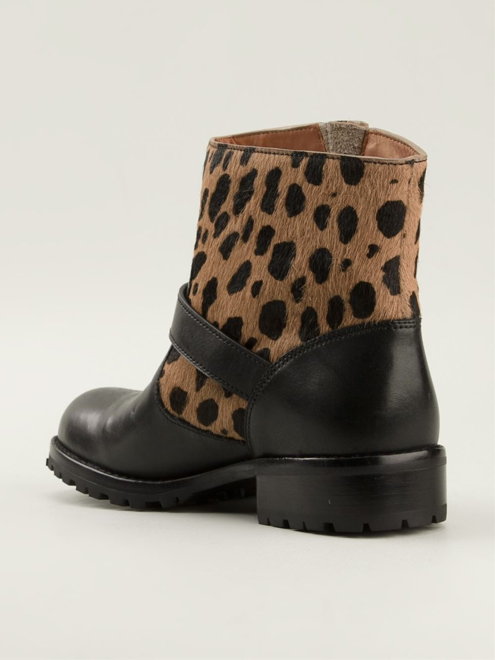 leopard print biker boots