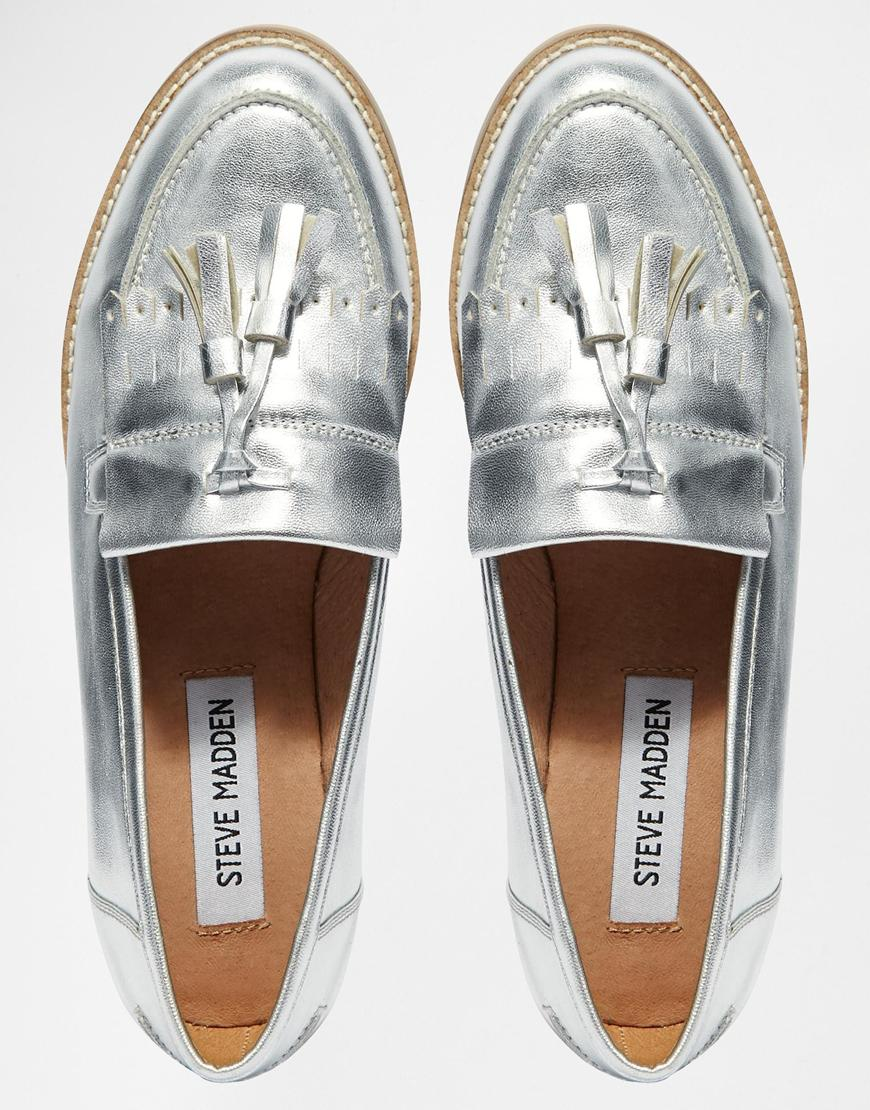 Steve Madden Meela Silver Tassel Flat Loafer Shoes in Metallic - Lyst