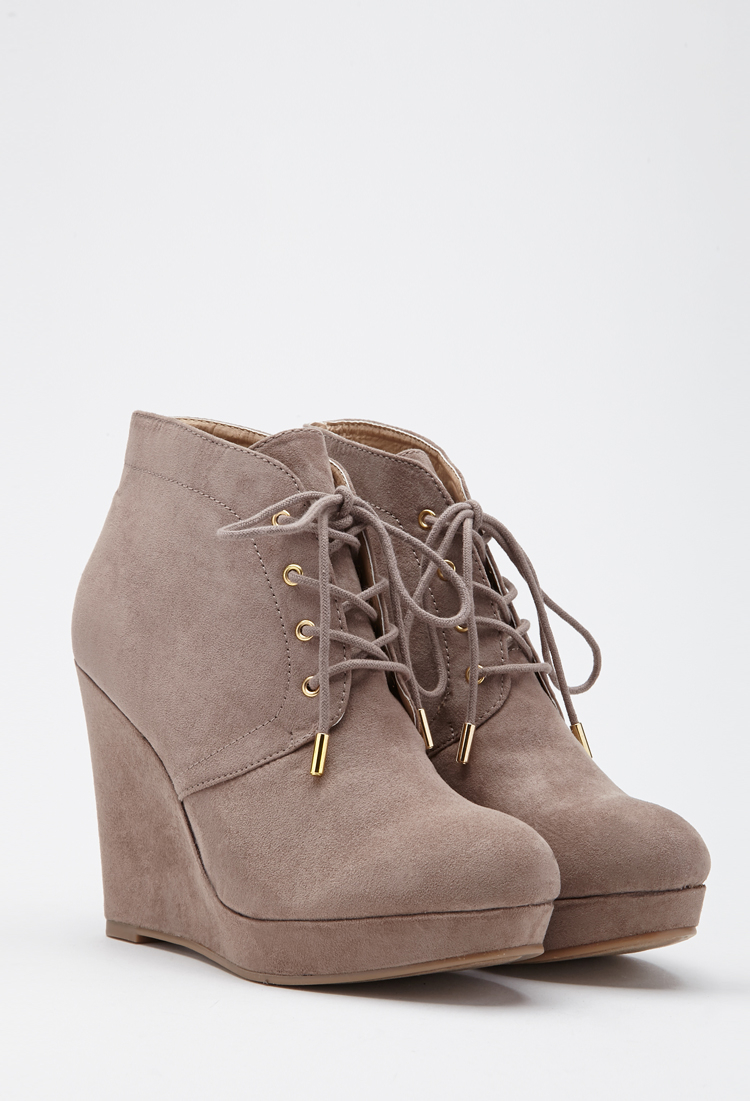 Forever 21 Lace-up Wedge Booties in Taupe (Brown) - Lyst
