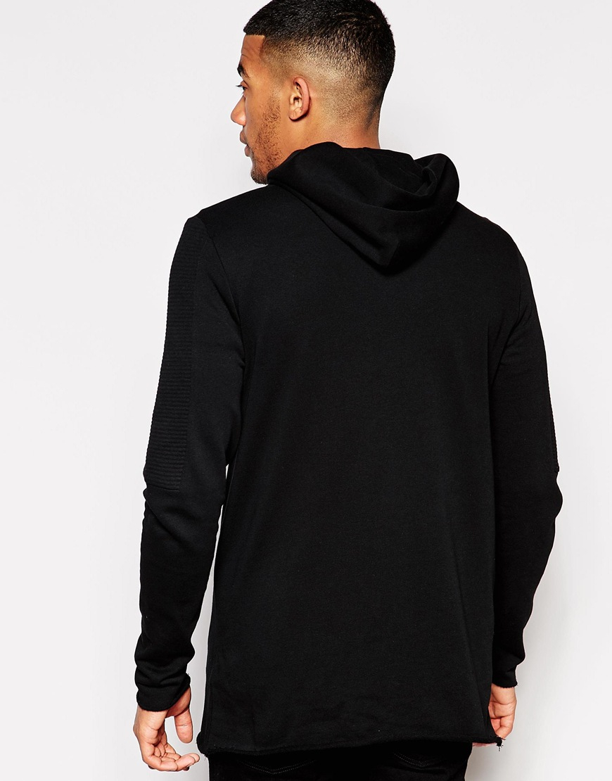 ASOS Longline Hoodie With Asymmetric Zip And Quilted Panels in Black ...