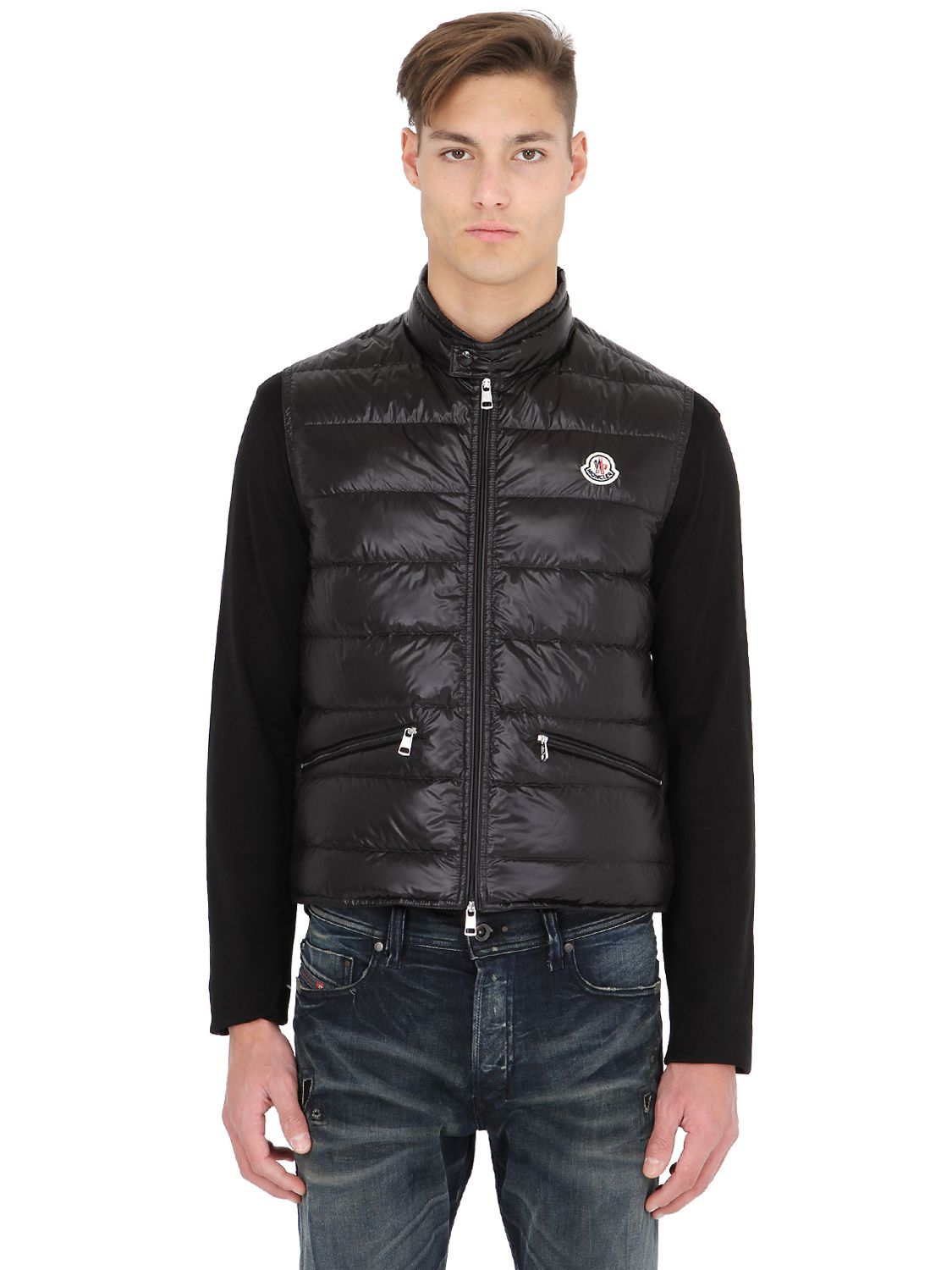 Moncler Knitted Sleeve Jacket in Black for Men - Lyst