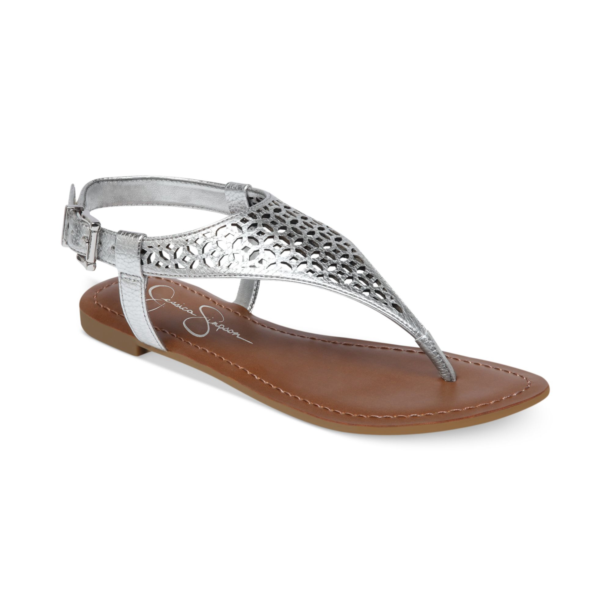 Jessica Simpson Grile Flat Thong Sandals in Silver Metallic (Metallic ...