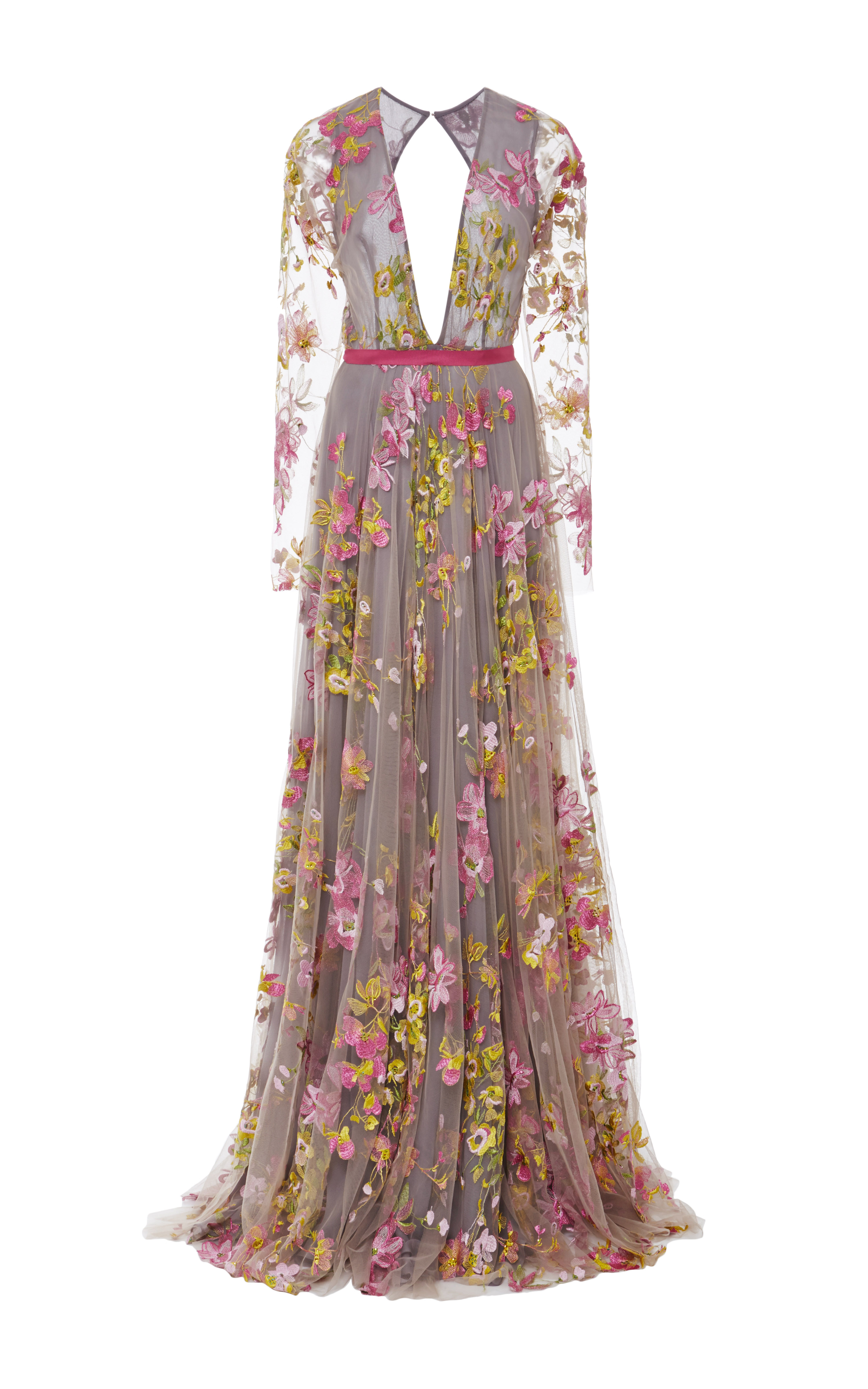 Naeem Khan Floral Embroidered Long Sleeve Gown | Lyst