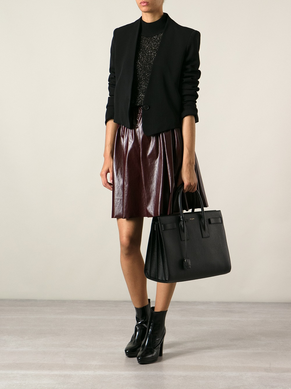 Saint Laurent Pebble Leather Medium Sac De Jour Shopper Bag Black