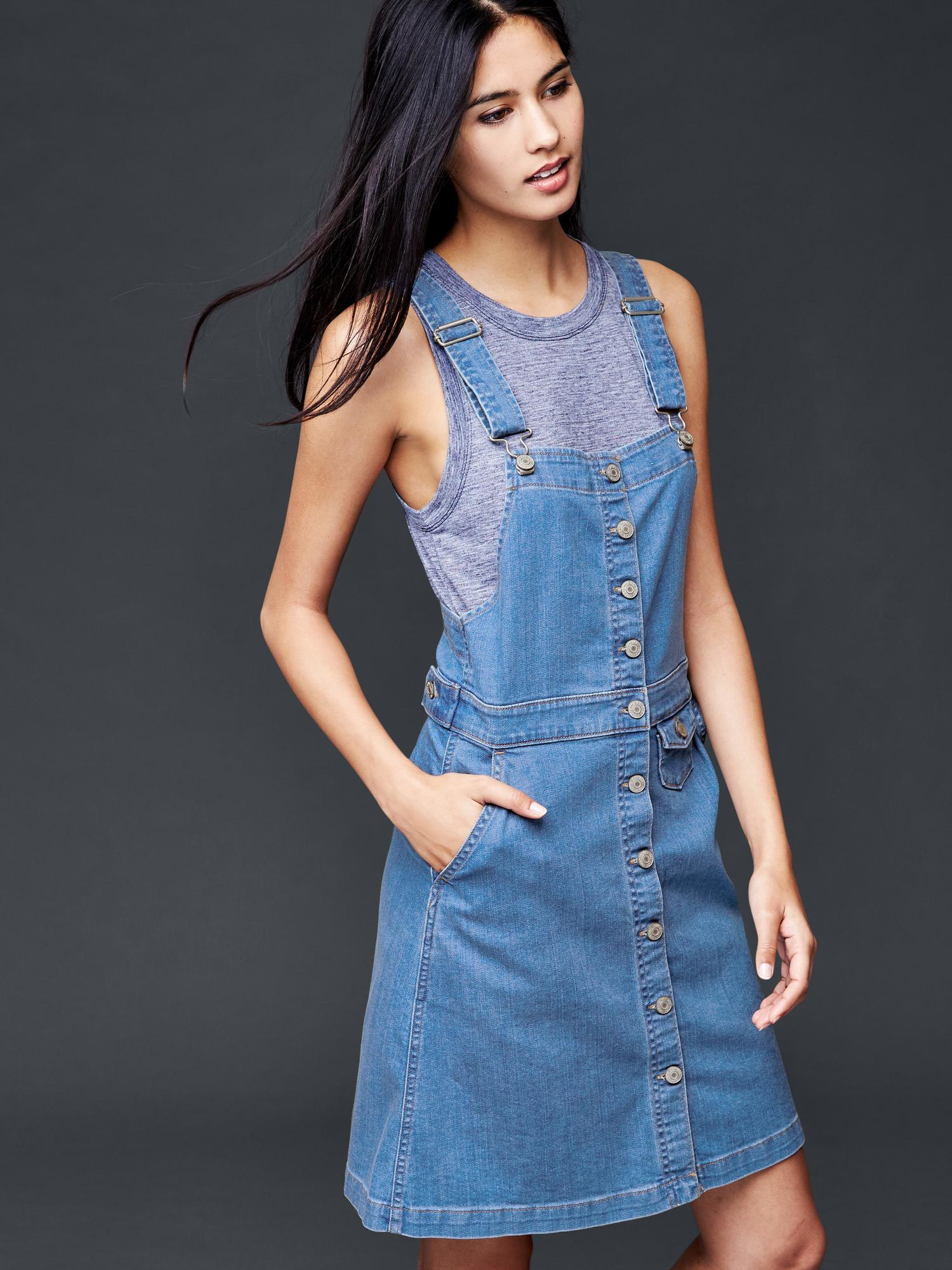 celebrity pink overall dress gap 1969 denim overall dress in blue medium indigo lyst celebrity pink overall dress gap 1969 denim overall dress in blue medium indigo lyst