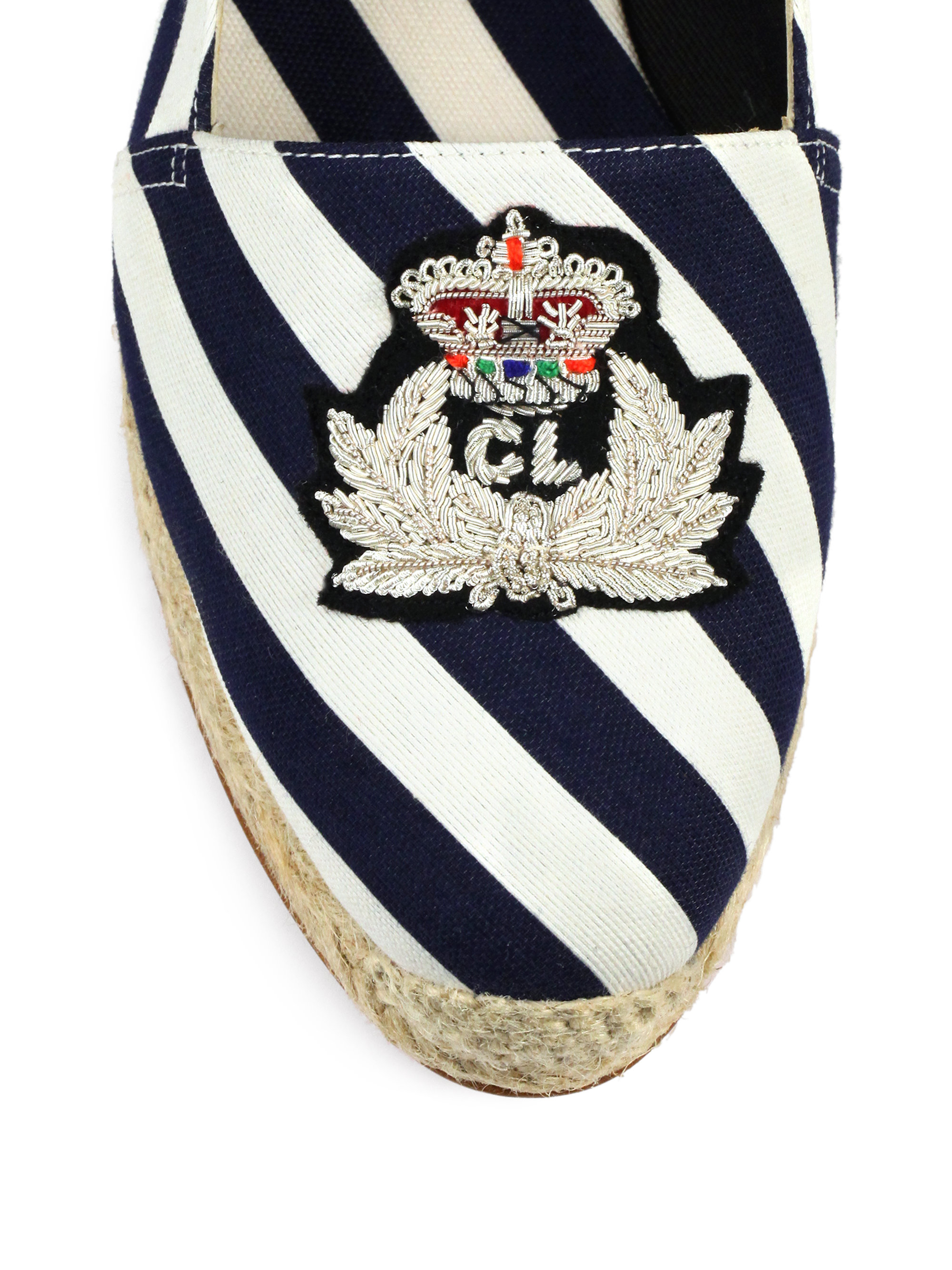 Christian louboutin Galia Striped Canvas Espadrille Flats in Blue ...