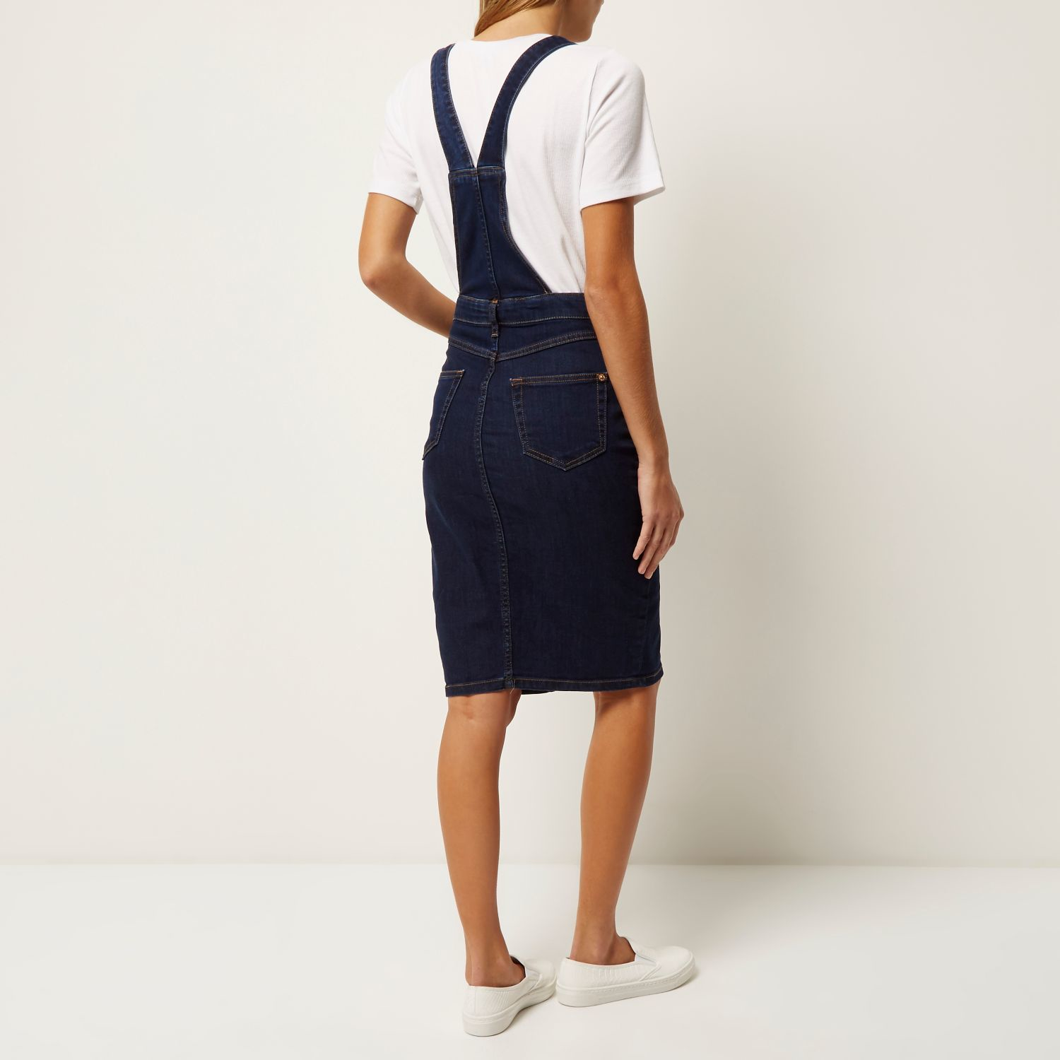 dark denim dungaree dress