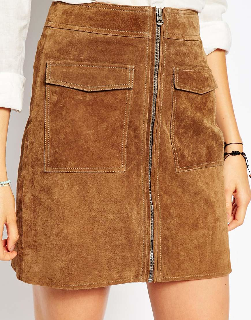 Pepe jeans Zip Front 70s Suede Skirt in Brown | Lyst Pepe jeans Zip Front 70s Suede Skirt in Brown | Lyst