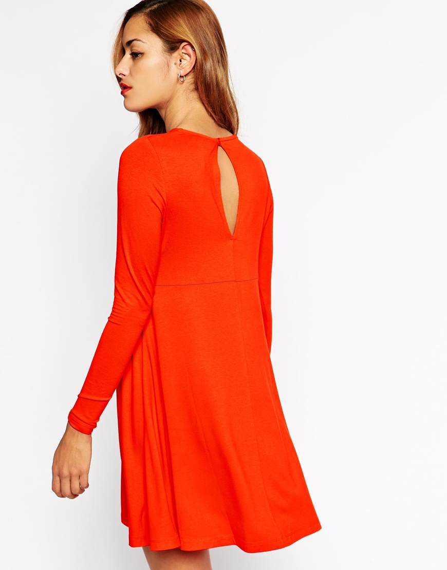 red swing dress long sleeve