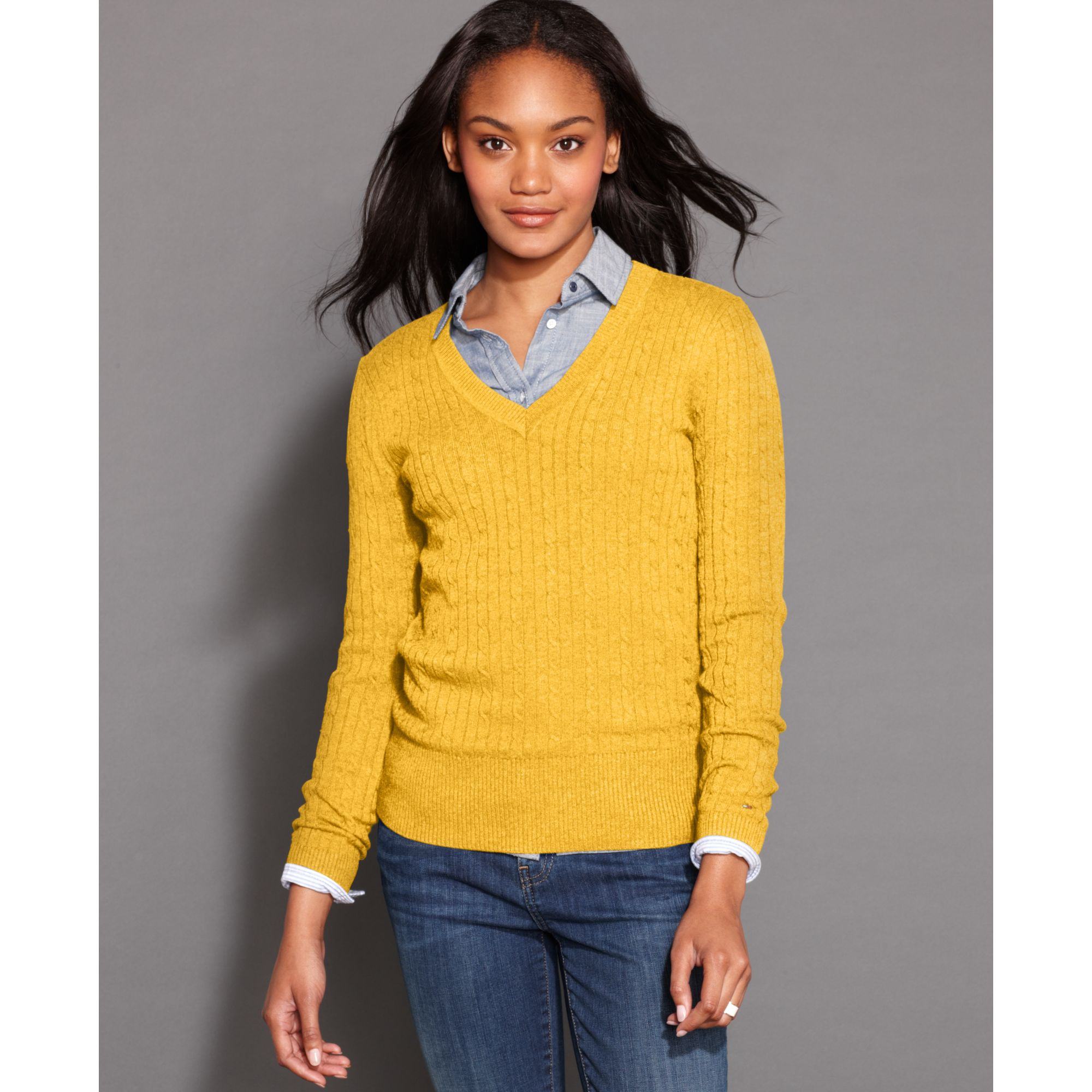 yellow tommy hilfiger sweater womens