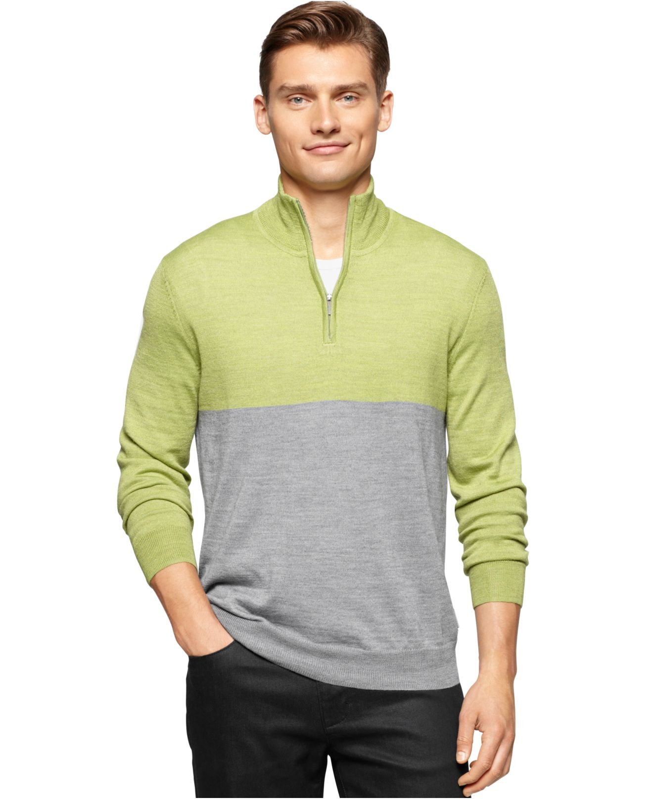 Calvin klein Quarter-zip Sweater in Gray for Men (Field Grey Heather ...
