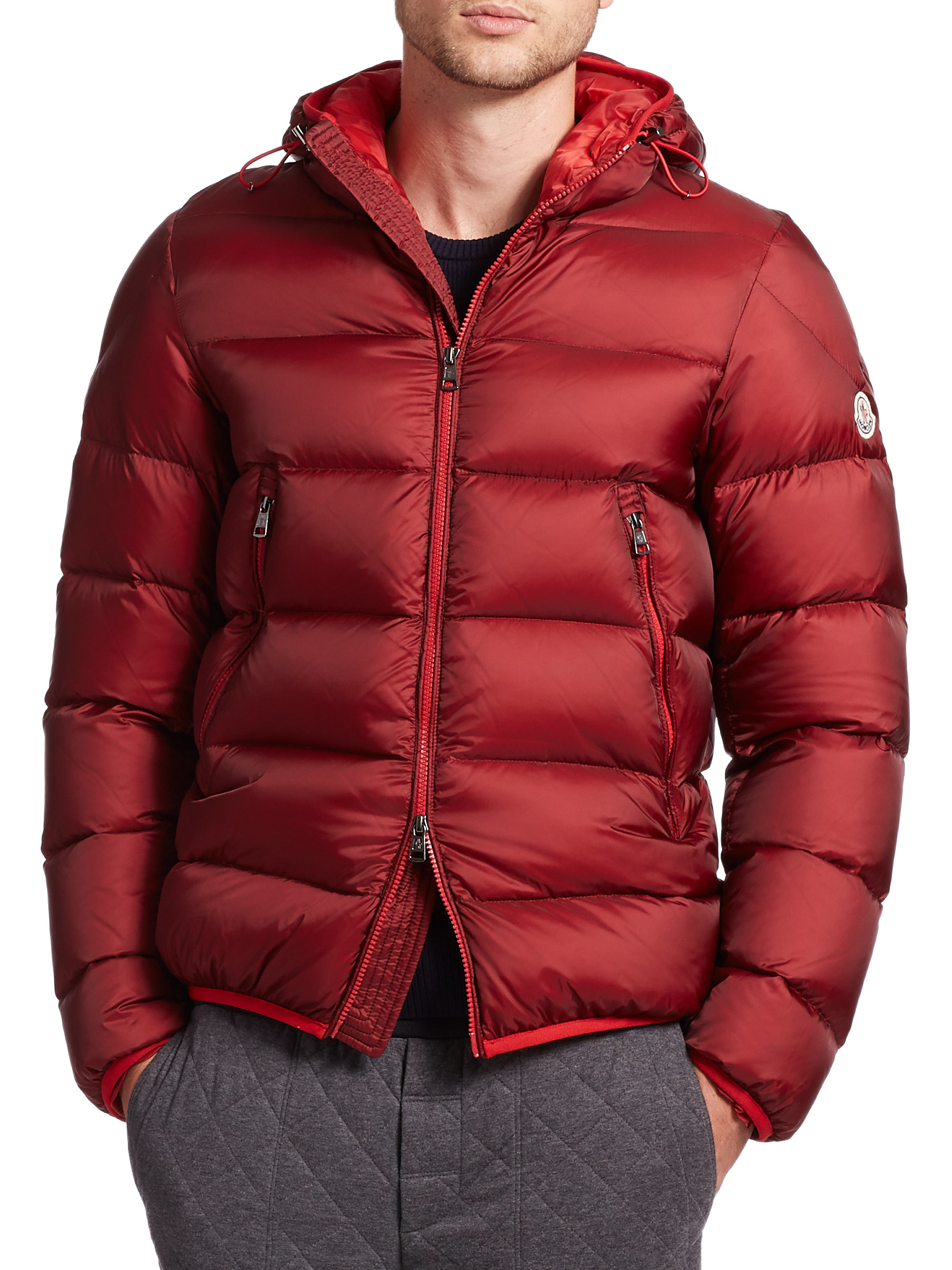 Moncler Synthetic Chauvon Hooded Down Jacket in Red for Men - Lyst