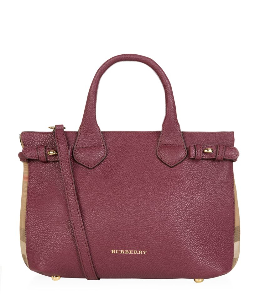 Burberry Small House Check Detail Leather Banner Bag in Purple - Lyst