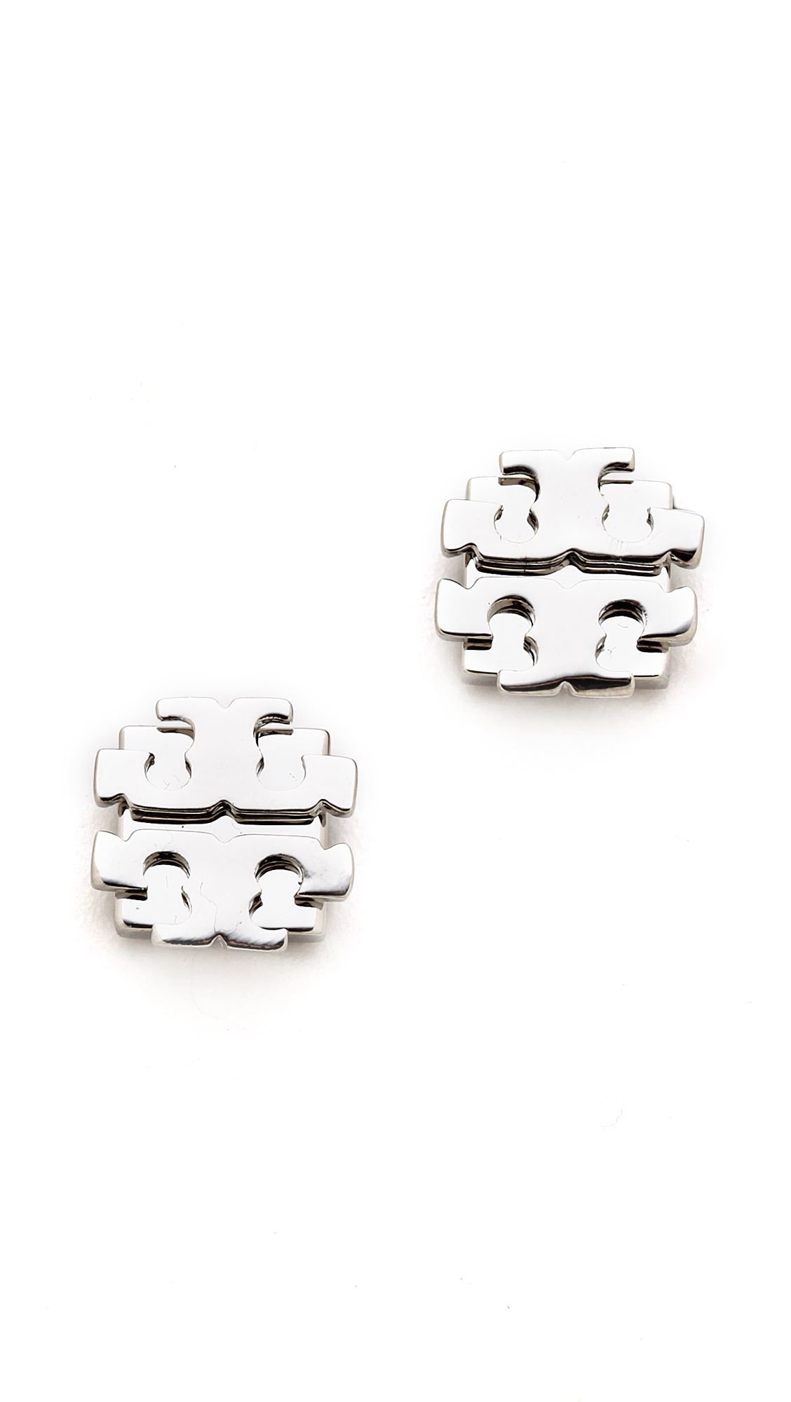 Tory Burch Large T Logo Stud Earrings - Silver in Metallic | Lyst