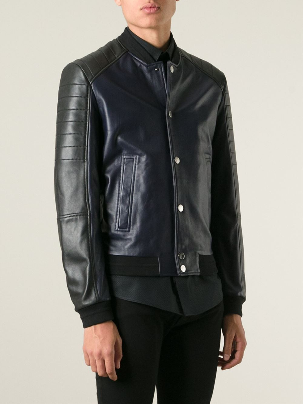 Versace Panelled Bomber Jacket in Blue Lyst