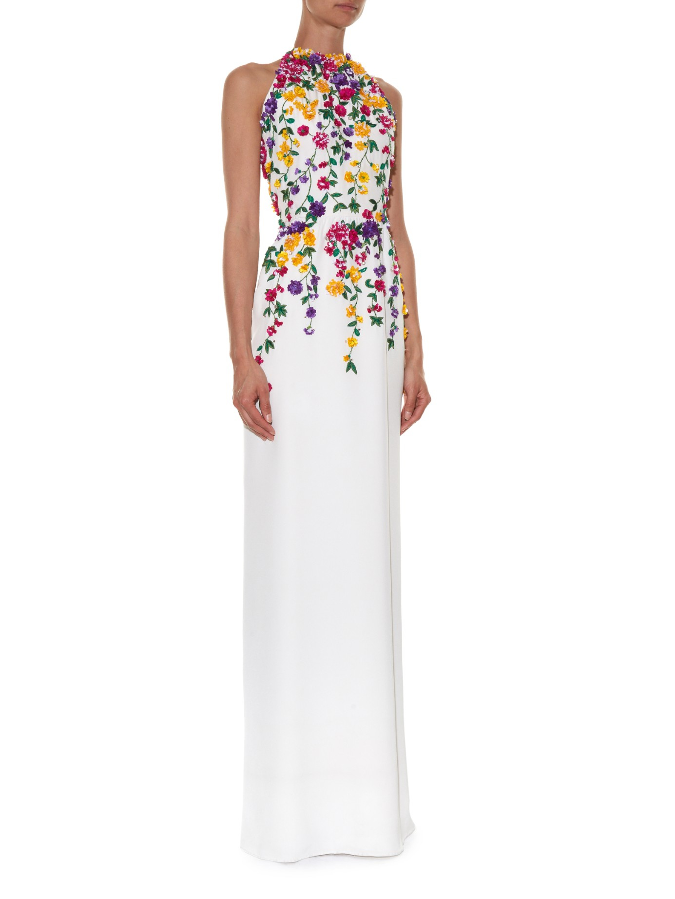 Oscar de la Renta Floral-embellished Halterneck Gown | Lyst